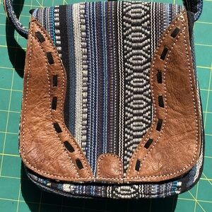 Guatemalan Import Hand Crafted Leather & Fabric Satchel Purse Bohemian Hippe